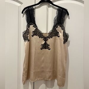 Elegant Black and Cream Lace Silk Tank Top NWOT